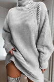 Zjkrl - Casual Solid Basic Turtleneck Long Sleeve Dresses