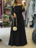 Zjkrl - Wrap Falbala Solid Color Off-The-Shoulder Maxi Dresses
