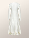 Elegant Plain Long Sleeve Buttoned Pleated Sweater Dress