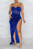 Zjkrl - Red Fashion Sexy Patchwork Sequins See-through Backless Spaghetti Strap Irregular Dress