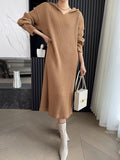 Zjkrl - Stylish Long Sleeves Loose Solid Color Hooded Sweater Dresses
