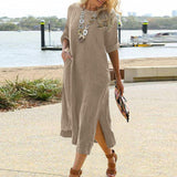 Zjkrl - Solid Color Women Casual Short Sleeve Maxi Dress