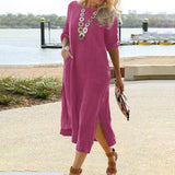 Zjkrl - Solid Color Women Casual Short Sleeve Maxi Dress