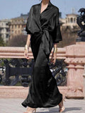 Zjkrl - Half Sleeves Loose Solid Color V-Neck Maxi Dresses
