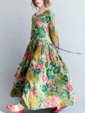 Zjkrl - National Style Flower Printed Long Dress