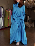 Zjkrl - Flared Sleeves Long Sleeves Solid Color High-Neck Maxi Dresses