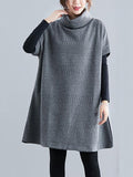 Zjkrl - Casual Loose Short Sleeves Turtleneck Sweater Dress
