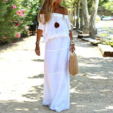 Zjkrl - Horizontal Neck White Simple Women Casual Maxi Dress