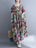 Zjkrl - Vintage Loose Multi-Colored Floral Printed Midi Dress