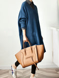 Zjkrl - Stylish Long Sleeves Loose Solid Color V-Neck Sweater Dresses