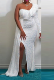 Zjkrl - White Celebrities Patchwork Sequins One Shoulder Trumpet Mermaid Dresses