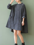 Zjkrl - Urban Split-Joint A-Line Long Sleeves Mini Dress