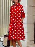 Zjkrl - Vintage Long Sleeves Polka Dot Lapel Midi Dresses