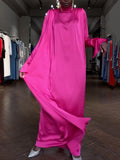 Zjkrl - Flared Sleeves Long Sleeves Solid Color High-Neck Maxi Dresses