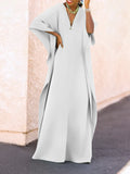 Zjkrl - Batwing Sleeves Loose Solid Color Split-Side V-Neck Maxi Dresses