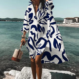 Zjkrl - Floral Printed Long Sleeve Casual Beach Midi Dress