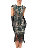 Women‘s Halloween Dress Retro 1920s Fringe Dress Midi Dress Party Sequins Tassel Fringe Floral Crew Neck Short Sleeve Slim Summer Spring 2023 Black Gold Red XS S M L
