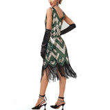 Women's Retro 1920s Fringe Dress Midi Dress Party Holiday Sequins Tassel Fringe Geometric V Neck Sleeveless Regular Fit Spring Fall 2023 Silver Black XS S M L