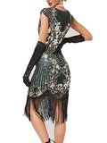 Women‘s Halloween Dress Retro 1920s Fringe Dress Midi Dress Party Sequins Tassel Fringe Floral Crew Neck Short Sleeve Slim Summer Spring 2023 Black Gold Red XS S M L