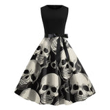 Women's Retro 1950s Vintage Dress Midi Dress Halloween Daily With Belt Bow Skull Crew Neck Sleeveless Regular Fit Spring Fall 2023 Light Yellow Dark Yellow S M L XL