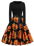Women‘s Halloween Dress Swing Dress Black Dark Grey Orange Long Sleeve Pumpkin Bow Winter Fall Autumn Crew Neck Winter Dress Fall Dress 2023 S M L XL 2XL