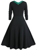 Women‘s Halloween Dress A Line Dress Midi Dress Red Purple Green Long Sleeve Color Block Lace Fall Winter Autumn V Neck Vintage Winter Dress Fall Dress 2023 L XL XXL 4XL 5XL
