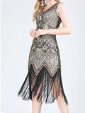 Women‘s Halloween Dress Retro 1920s Fringe Dress Midi Dress Party Outdoor Sequins Tassel Fringe Plain V Neck Sleeveless Regular Fit Summer Spring 2023 claret Black S M L XL