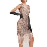 Women's Retro 1920s Fringe Dress Midi Dress Party Holiday Sequins Tassel Fringe Floral V Neck Sleeveless Regular Fit Spring Fall 2023 Black Pink XS S M L