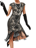 Women‘s Halloween Dress Retro 1920s Fringe Dress Midi Dress Party Sequins Tassel Fringe Floral Crew Neck Short Sleeve Slim Summer Spring 2023 Black Gold Red XS S M L