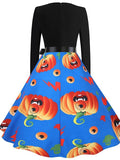 Women‘s Halloween Dress A Line Dress Knee Length Dress Black Blue Purple Pink Red Long Sleeve Pumpkin Bat Print Pumpkin Spider Print Fall Winter V Neck Hot Vintage Slim 2023 S M L XL XXL 3XL