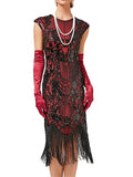 Women‘s Halloween Dress Retro 1920s Fringe Dress Midi Dress Party Sequins Tassel Fringe Floral Crew Neck Short Sleeve Slim Summer Spring 2023 Black Gold Red XS S M L