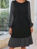 Women's Casual Dress A Line Dress Polka Dot Dress Polka Dot Color Block Ruffle Patchwork Crew Neck Midi Dress Active Fashion Outdoor Street Long Sleeve Loose Fit Black Fall Winter S M L XL XXL