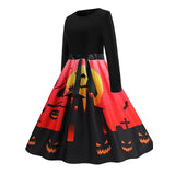 Women‘s Halloween Dress Retro 1950s Vintage Dress Midi Dress Holiday With Belt Bow Graphic Crew Neck Long Sleeve Regular Fit Spring Fall 2023 Pink Red S M L XL