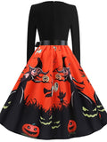 Women‘s Halloween Dress A Line Dress Knee Length Dress White Blue Orange Long Sleeve Print Pumpkin Ghost Patchwork Bow Print Fall Winter V Neck Hot Elegant Vintage Slim 2023 S M L XL XXL