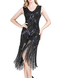 Women‘s Halloween Dress Retro 1920s Fringe Dress Midi Dress Party Outdoor Sequins Tassel Fringe Plain V Neck Sleeveless Regular Fit Summer Spring 2023 claret Black S M L XL