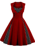 Women‘s Halloween Dress Retro 1950s Vintage Dress Midi Dress Party Button Print Floral V Neck Sleeveless Regular Fit Summer Spring 2023 claret Red black S M L XL