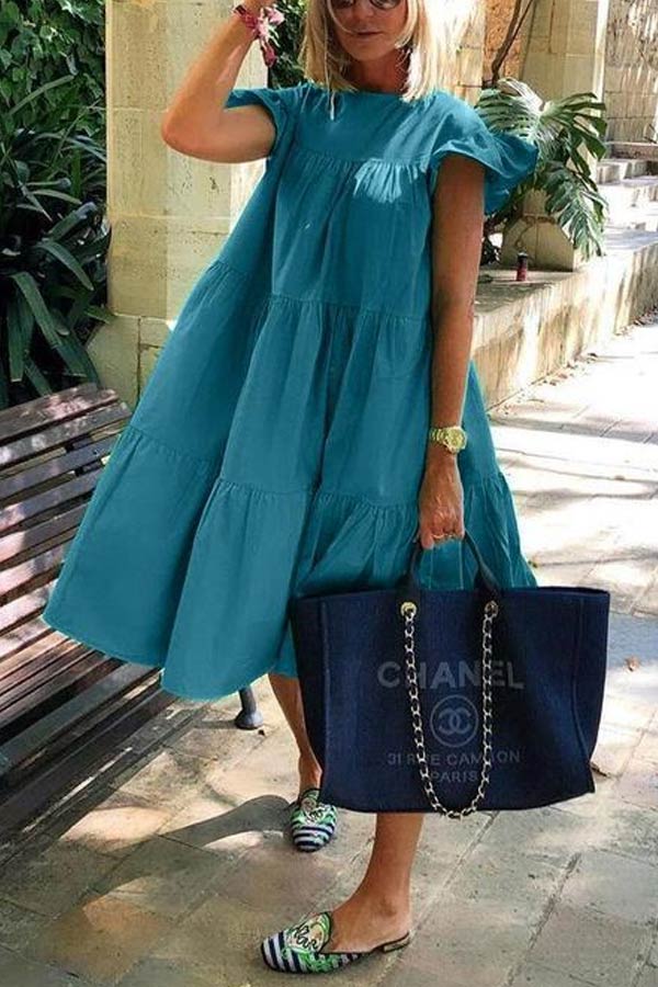 Lovely Loose Pleated Solid Color Dress