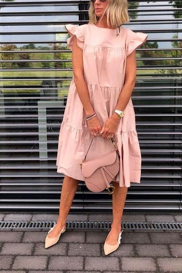 Lovely Loose Pleated Solid Color Dress
