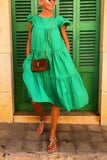 Lovely Loose Pleated Solid Color Dress