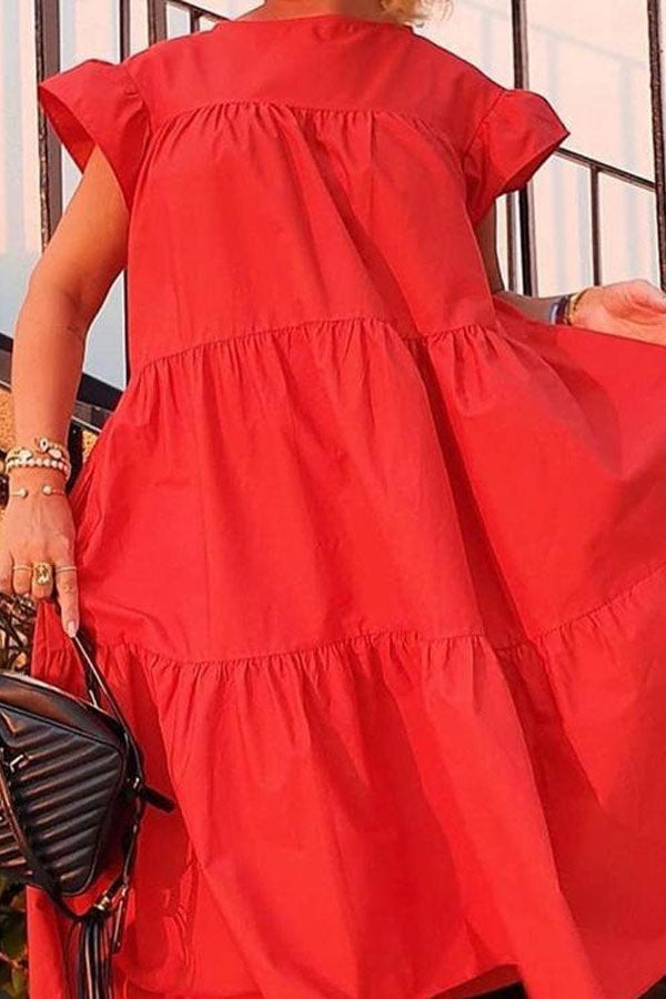 Lovely Loose Pleated Solid Color Dress