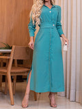 Women's Shirt Dress Casual Dress Plain Dress Long Dress Maxi Dress Button Split Street Daily Holiday Fashion Streetwear Shirt Collar Long Sleeve 2023 Loose Fit Blue Orange Dark Blue Color S L XL XXL