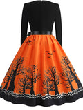Women‘s Halloween Dress Swing Dress Knee Length Dress Black Blue Purple Yellow Orange Red Long Sleeve Abstract Pumpkin Ghost Bow Print Fall Winter V Neck Stylish Vintage 2023 S M L XL XXL 3XL