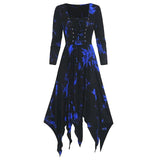 Women‘s Halloween Dress Retro 1950s Vintage Dress Midi Dress Halloween Daily Drawstring Print Tie Dye Crew Neck 3/4 Length Sleeve Regular Fit Spring Fall 2023 Red Blue S M L XL