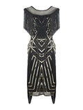Women‘s Halloween Dress Party Dress Fringe Dress Sequin Dress Midi Dress Green Black Gold Short Sleeve Striped Sequins Spring Fall Crew Neck 1920s Party 2023 Style M L XL XXL 3XL