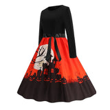 Women‘s Halloween Dress Retro 1950s Vintage Dress Midi Dress Holiday With Belt Bow Graphic Crew Neck Long Sleeve Regular Fit Spring Fall 2023 Pink Red S M L XL