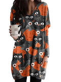 Women‘s Halloween Dress Casual Dress Shift Dress Print Dress Print Pocket Print V Neck Mini Dress Active Fashion Vacation Long Sleeve Loose Fit Light Yellow Black Yellow Fall Winter S M L XL XXL