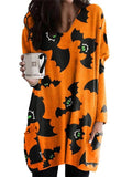 Women‘s Halloween Dress Casual Dress Shift Dress Print Dress Print Pocket Print V Neck Mini Dress Active Fashion Vacation Long Sleeve Loose Fit Light Yellow Black Yellow Fall Winter S M L XL XXL