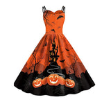 Women‘s Halloween Dress Retro 1950s Vintage Dress Midi Dress Holiday Backless Print Pumpkin Spaghetti Strap Sleeveless Regular Fit Spring Fall 2023 Deep Purple Purple S M L XL