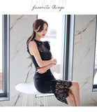 Women's Sexy O Neck Sleeveless Pencil Silhouette Mid Calf Mesh Dress