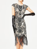 Women‘s Halloween Dress Retro 1920s Fringe Dress Midi Dress Party Sequins Tassel Fringe Floral Crew Neck Short Sleeve Slim Summer Spring 2023 Black Gold Red XS S M L